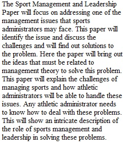 Sport Management and Leadership Paper